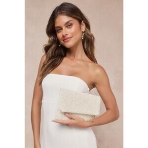Lulus Pearlfect Day Beaded Clutch Ivory - One Size